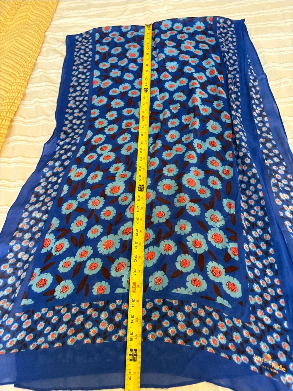 kate spade Tangier Floral Royal Blue Scarf with Coral Accents approx 24”x 80”